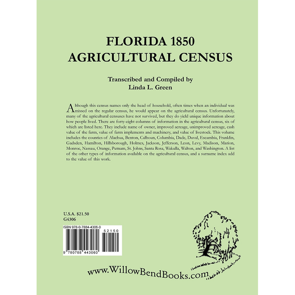 Florida 1850 Agricultural Census back cover