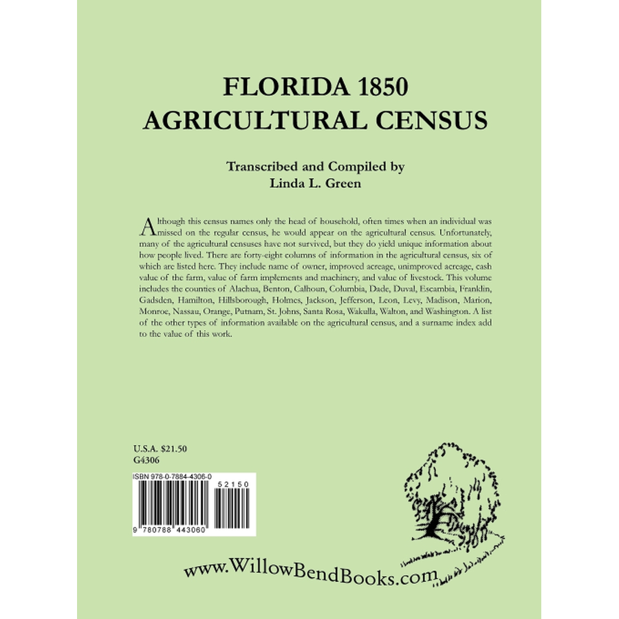 back cover of Florida 1850 Agricultural Census