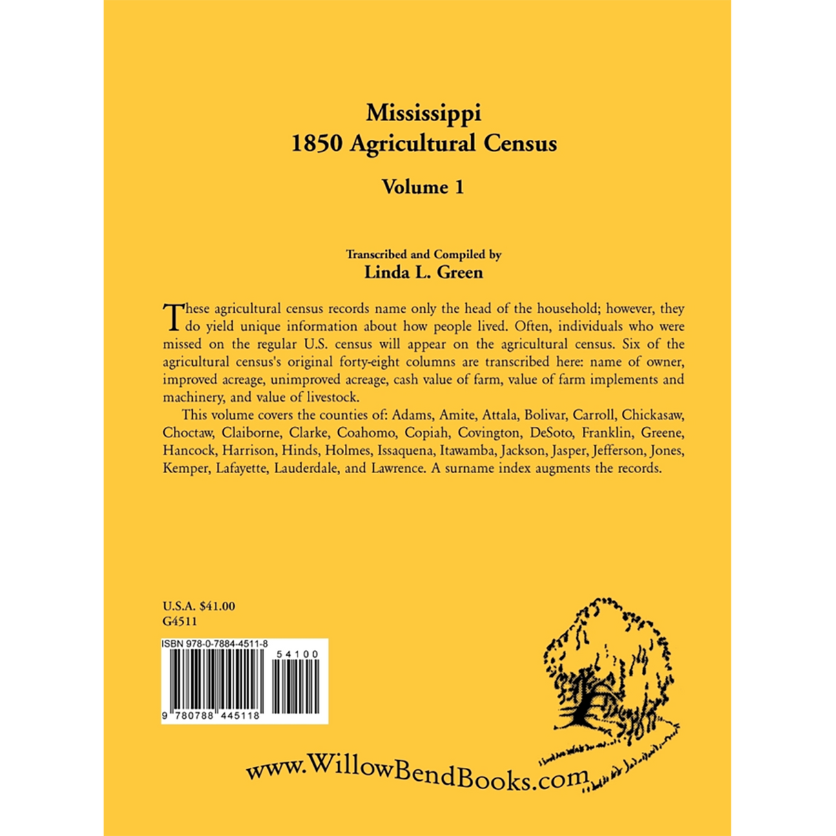 Mississippi 1850 Agricultural Census, Volume 1 back cover