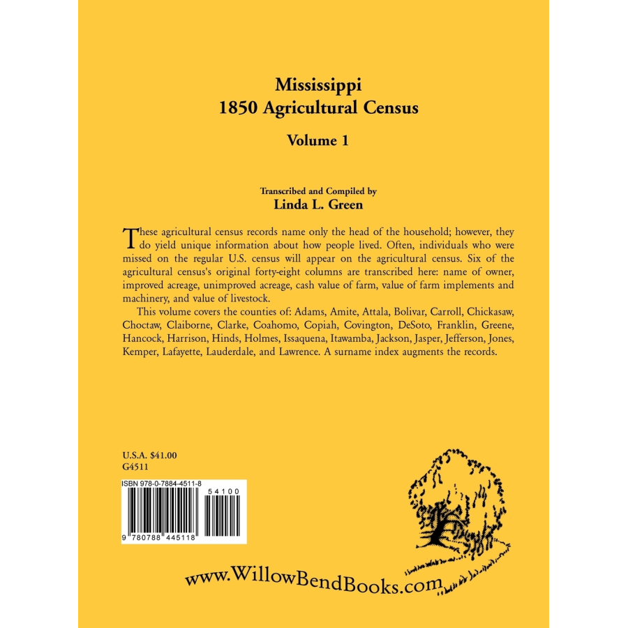 Mississippi 1850 Agricultural Census, Volume 1 back cover
