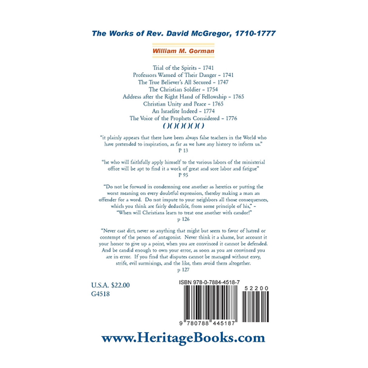 The Works of Rev. David McGregor (MacGregore), 1710-1777 back cover