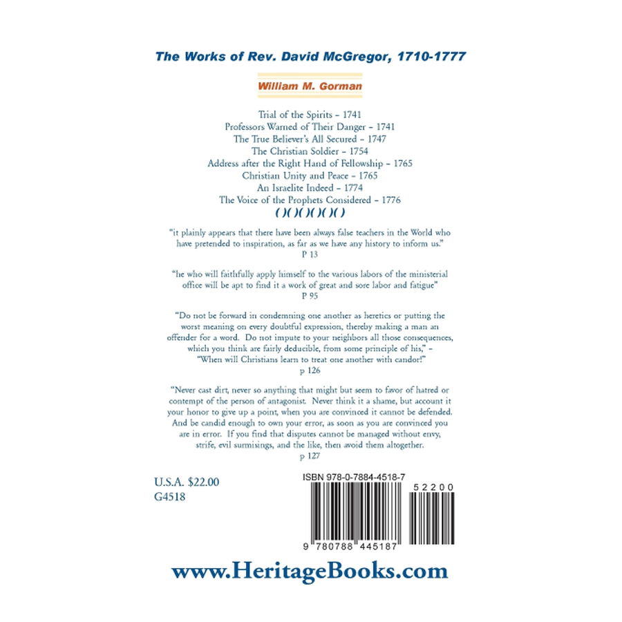 The Works of Rev. David McGregor (MacGregore), 1710-1777 back cover
