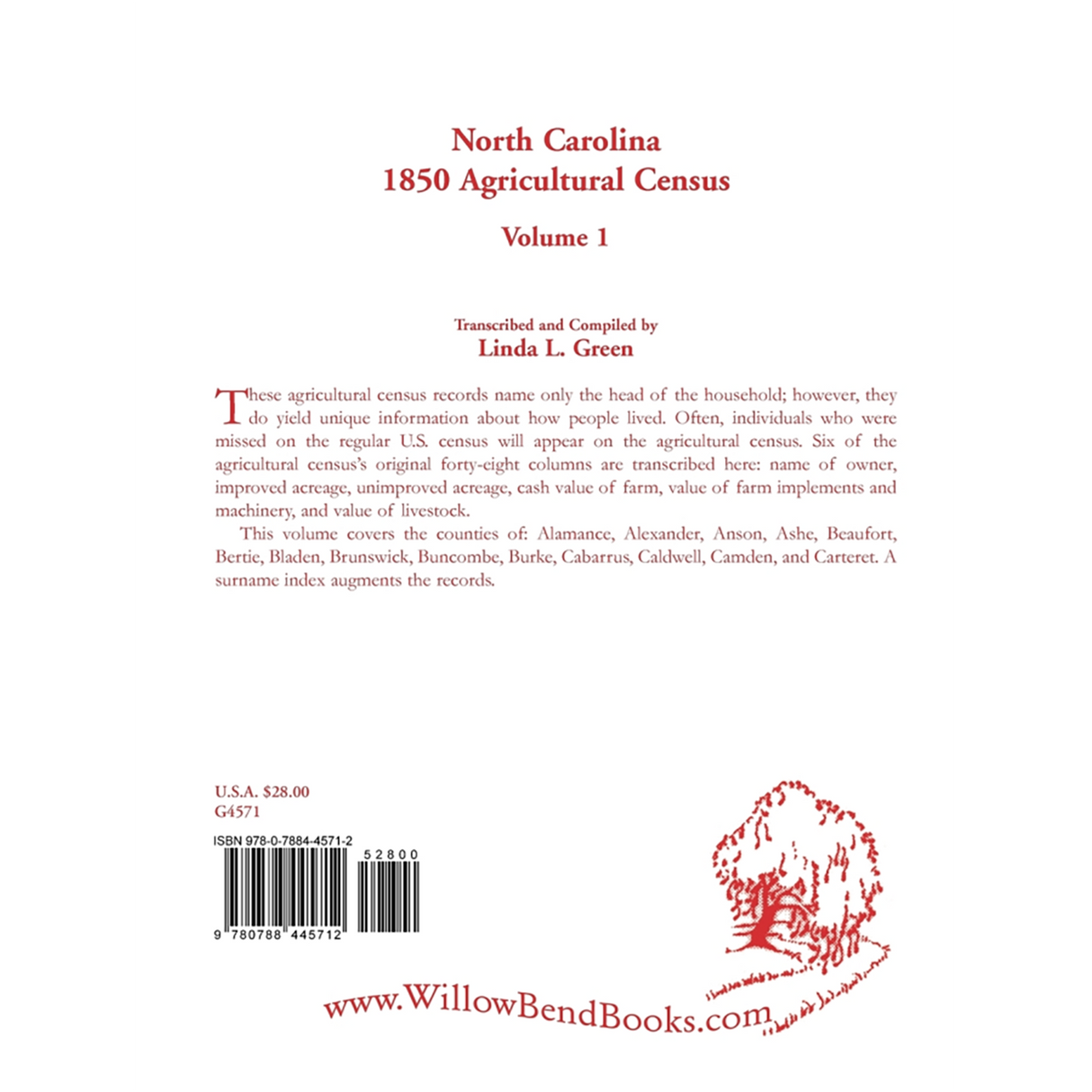 North Carolina 1850 Agricultural Census, Volume 1 back cover