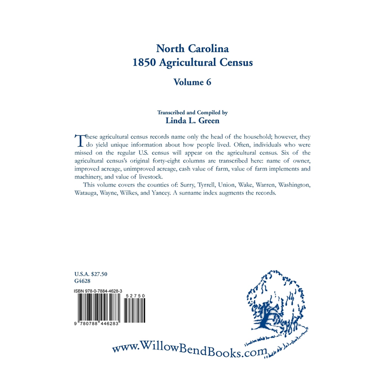 North Carolina 1850 Agricultural Census, Volume 6 back cover