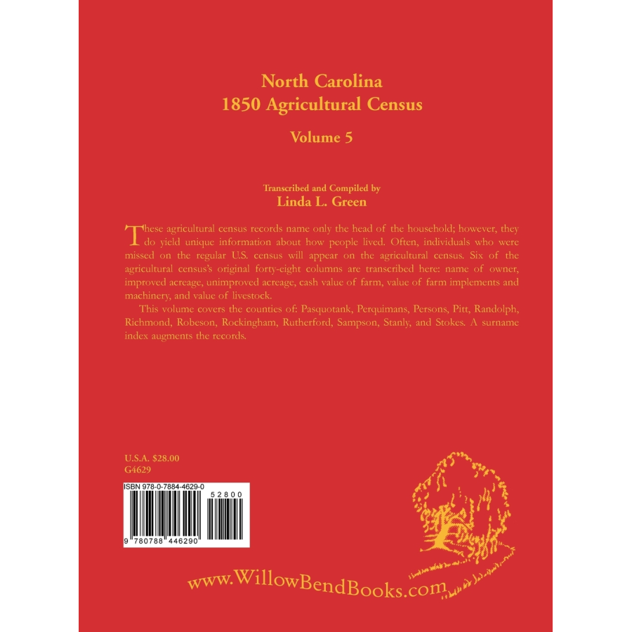 North Carolina 1850 Agricultural Census, Volume 5 back cover