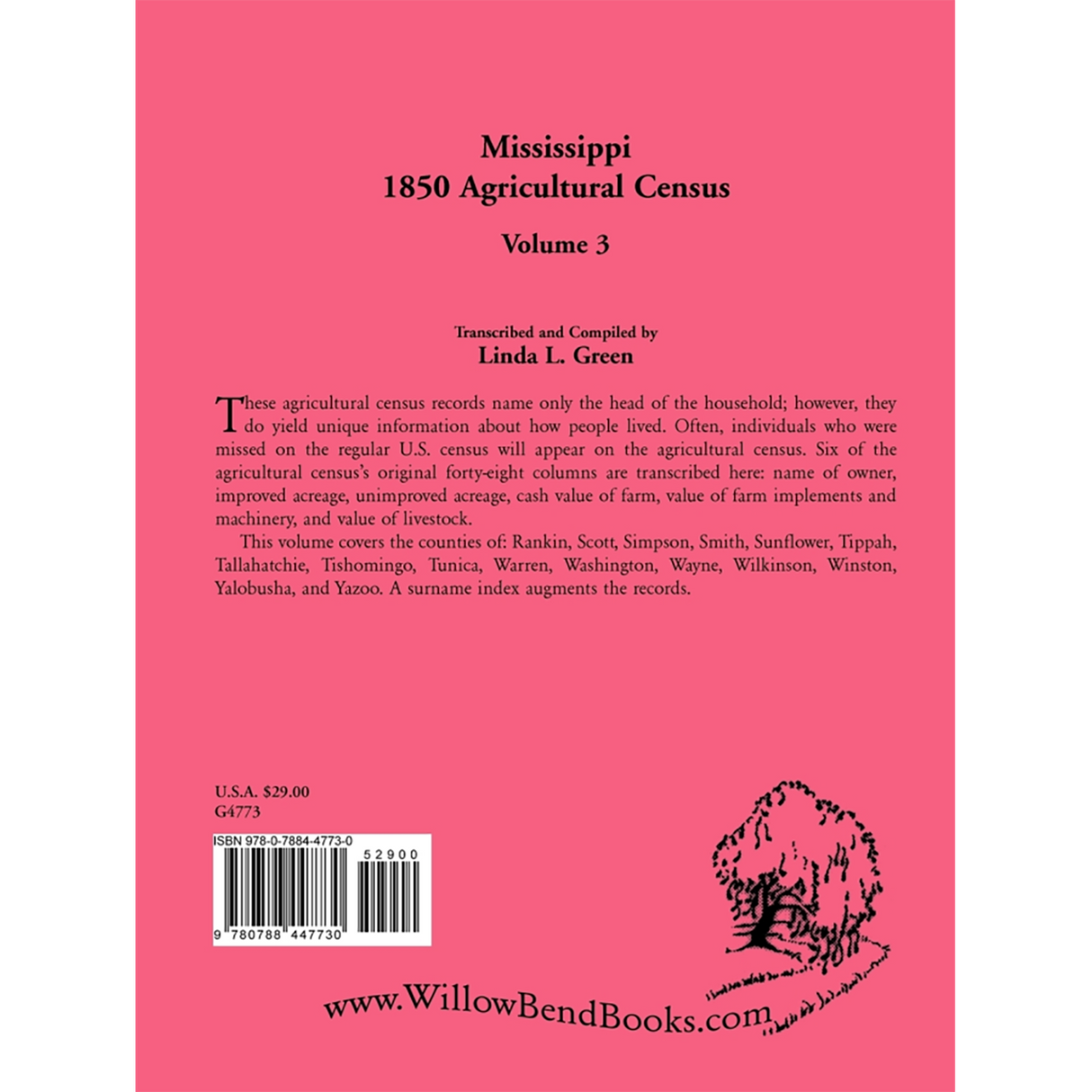Mississippi 1850 Agricultural Census, Volume 3 back cover
