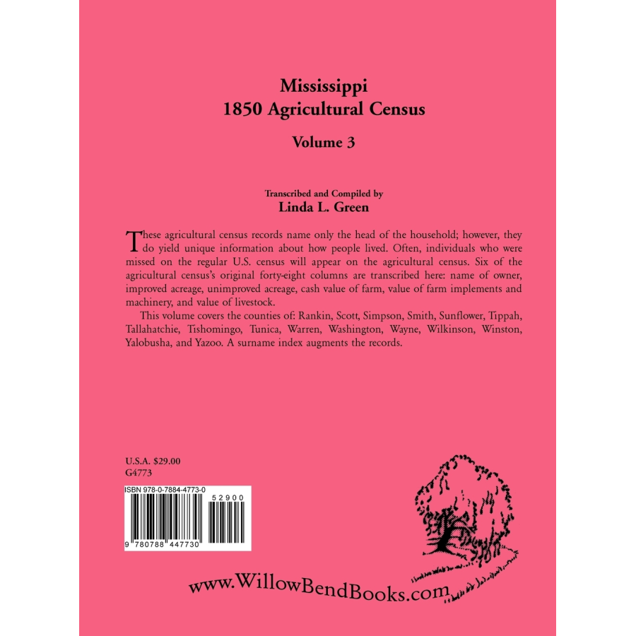 Mississippi 1850 Agricultural Census, Volume 3 back cover