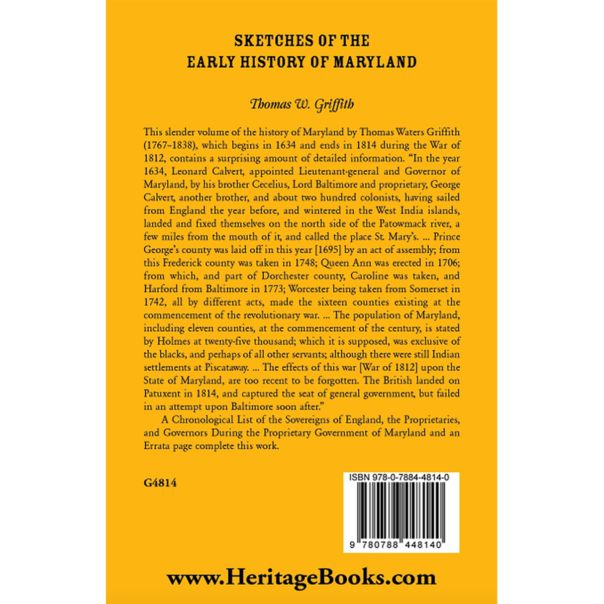 Sketches of the Early History of Maryland back cover
