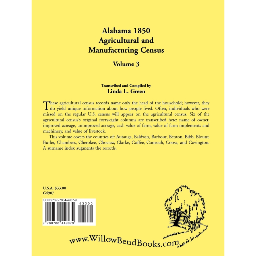 back cover of Alabama 1850 Agricultural and Manufacturing Census, Volume 3