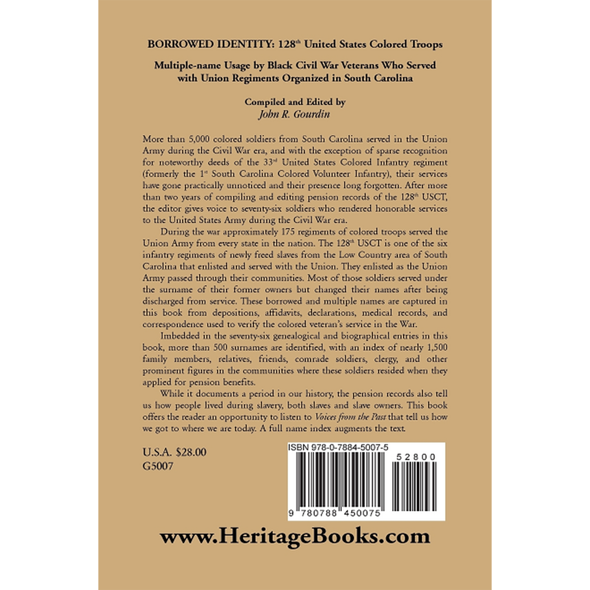 Borrowed Identity: 128th United States Colored Troops back cover