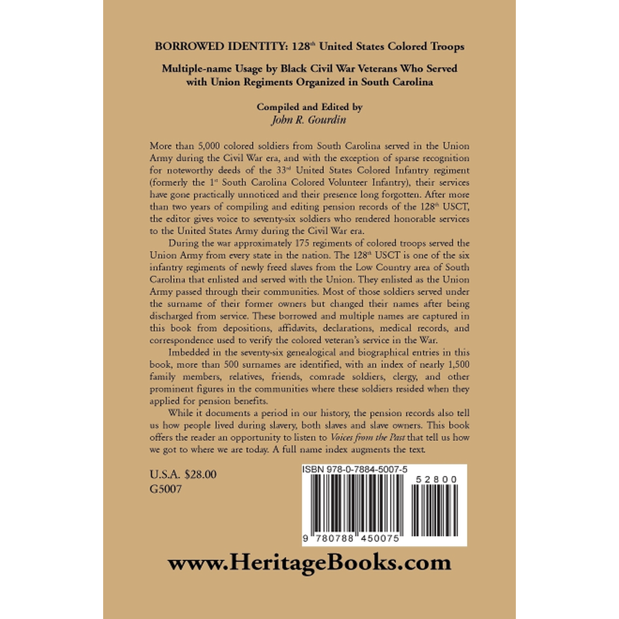 Borrowed Identity: 128th United States Colored Troops back cover