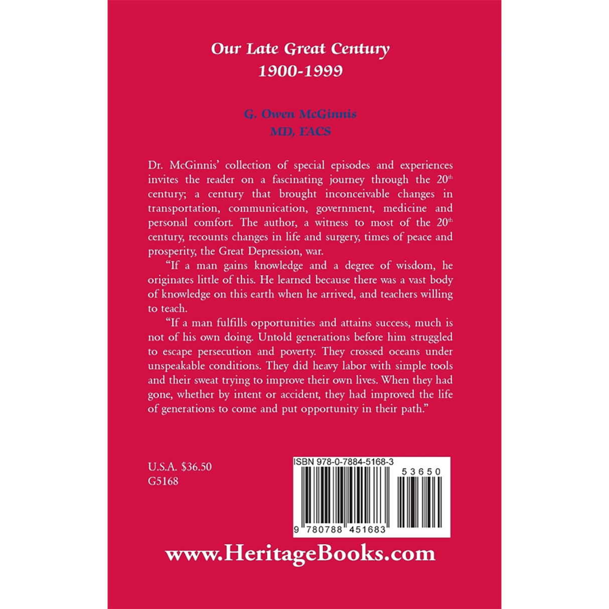 Our Late Great Century, 1900-1999 back cover