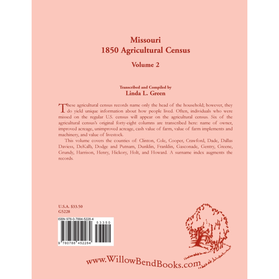 Missouri 1850 Agricultural Census, Volume 2 back cover
