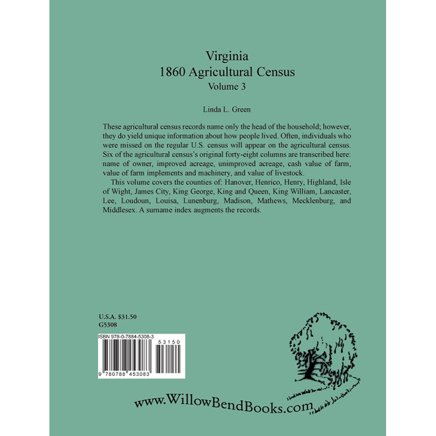 Virginia 1860 Agricultural Census, Volume 3 back cover