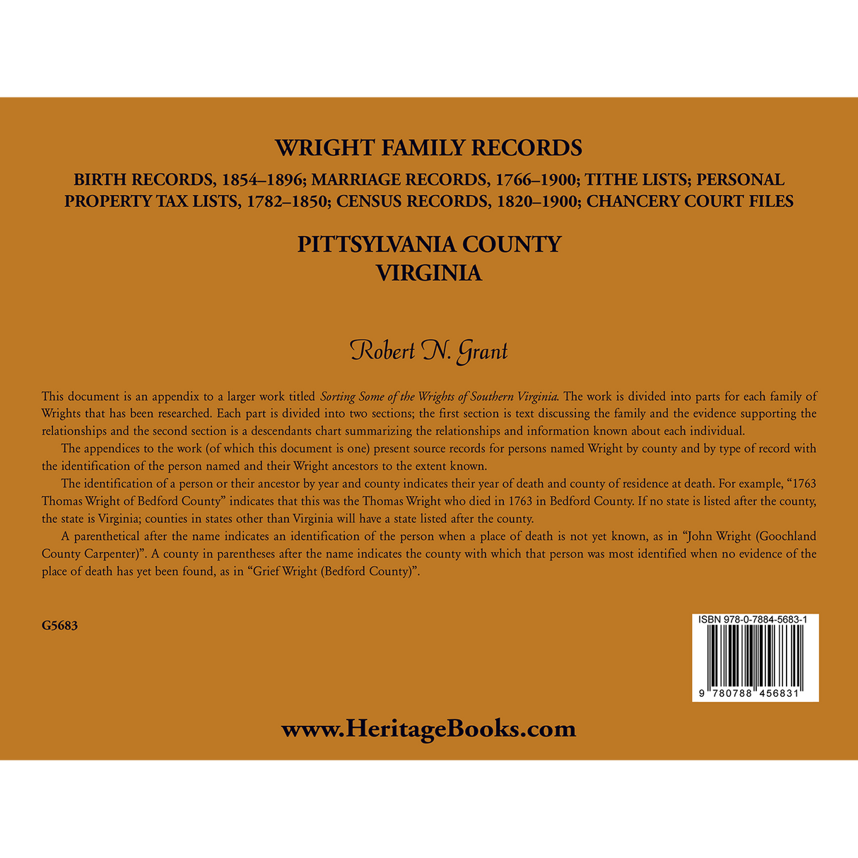 Wright Family Records, Pittsylvania County, Virginia back cover
