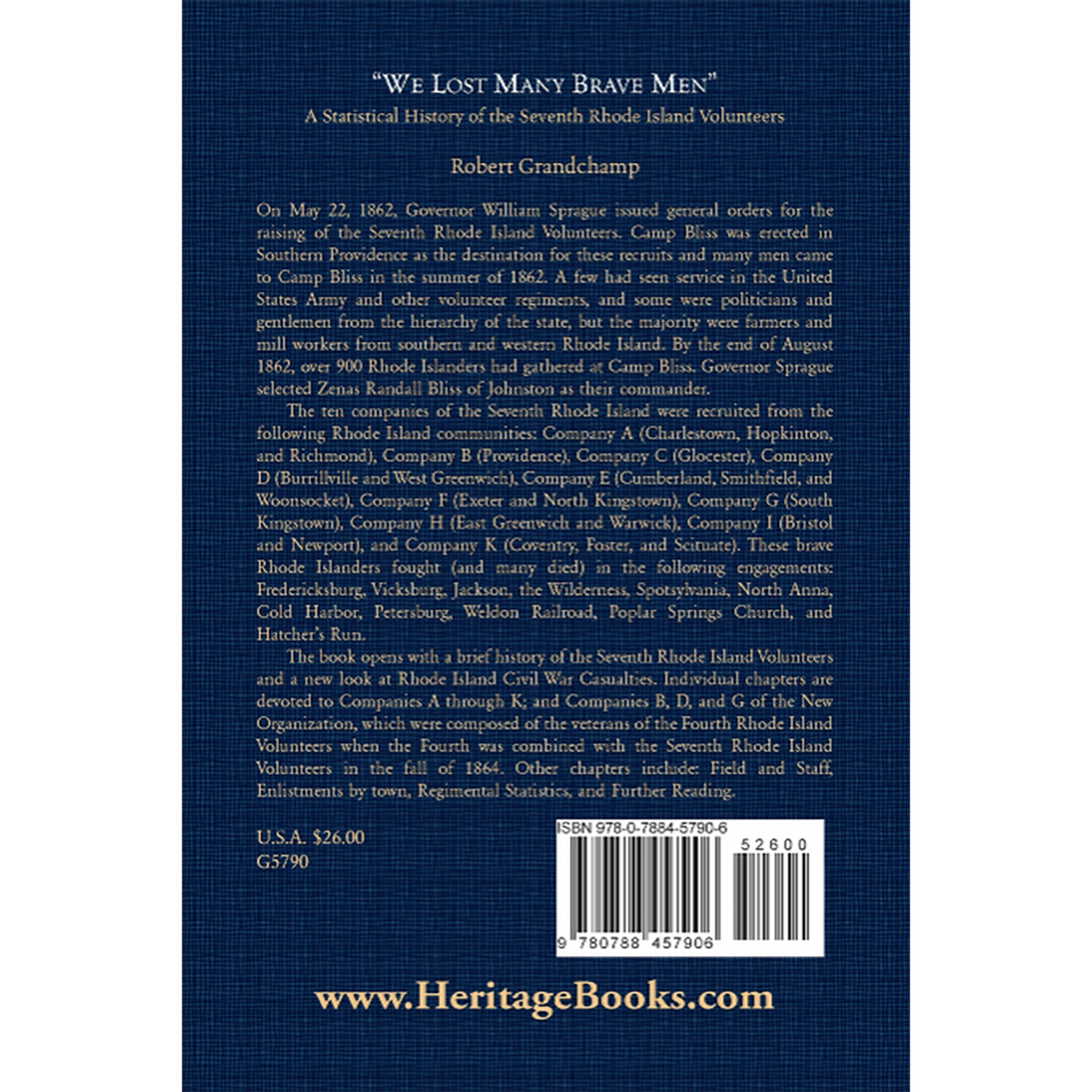 "We Lost Many Brave Men": A Statistical History of the Seventh Rhode Island Volunteers back cover