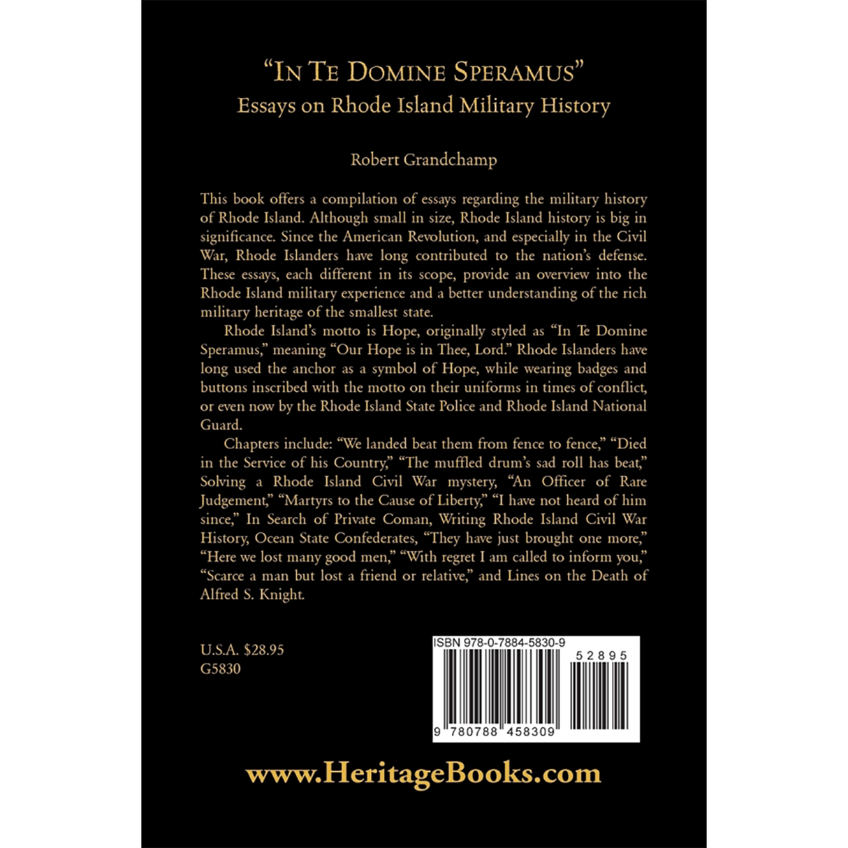 "In Te Domine Speramus": Essays on Rhode Island Military History back cover