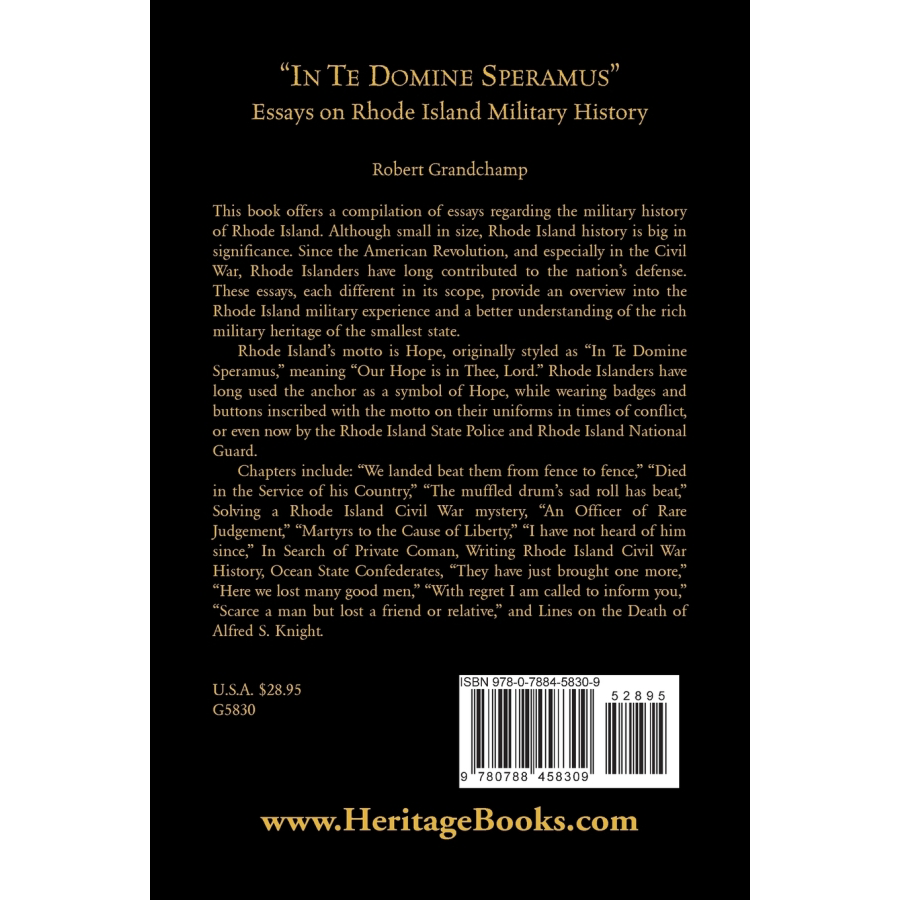 "In Te Domine Speramus": Essays on Rhode Island Military History back cover