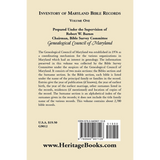 Inventory of Maryland Bible Records, Volume One back cover