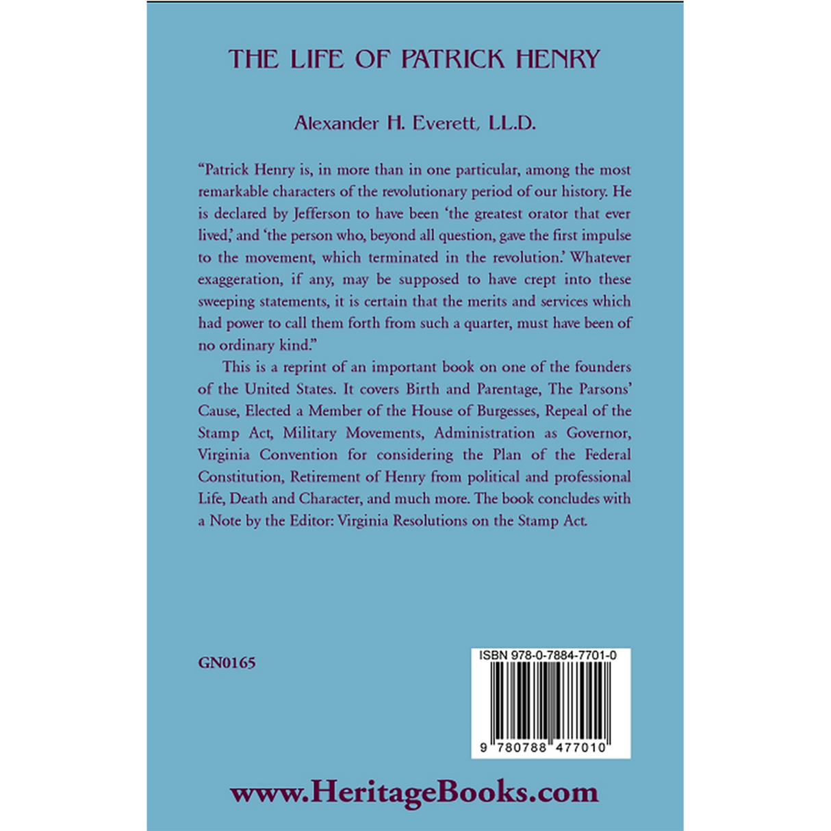 The Life of Patrick Henry back cover