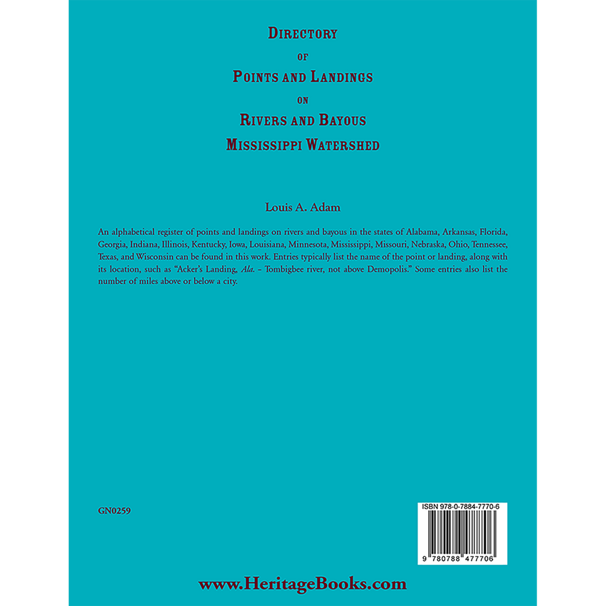 Directory of Points and Landings on Rivers and Bayous in the Mississippi Watershed back cover