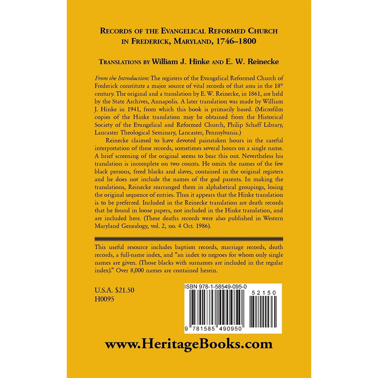 Records of the Evangelical Reformed Church in Frederick, Maryland, 1746-1800 back cover
