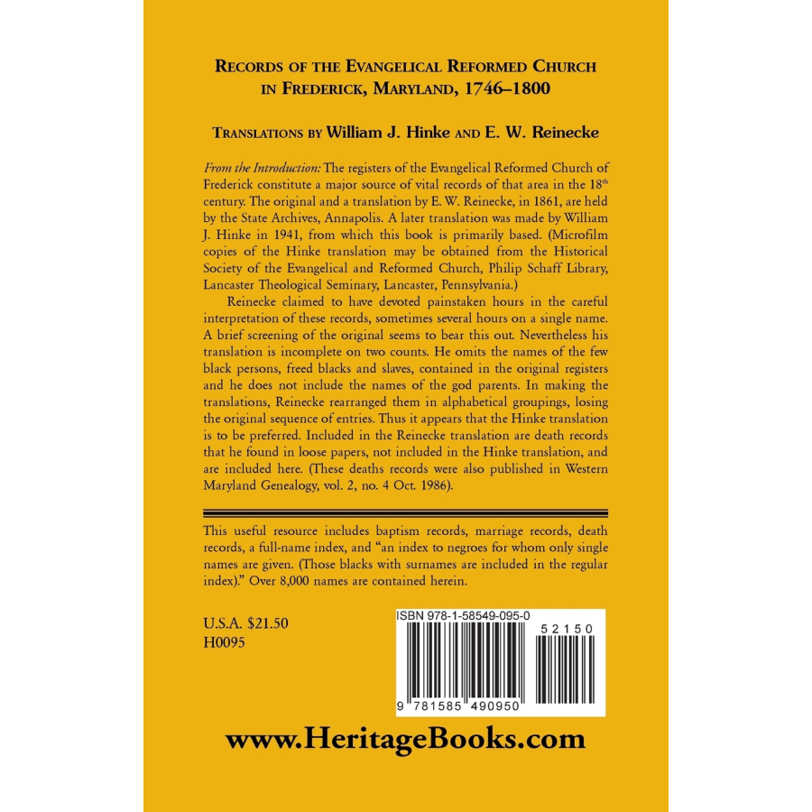 Records of the Evangelical Reformed Church in Frederick, Maryland, 1746-1800 back cover