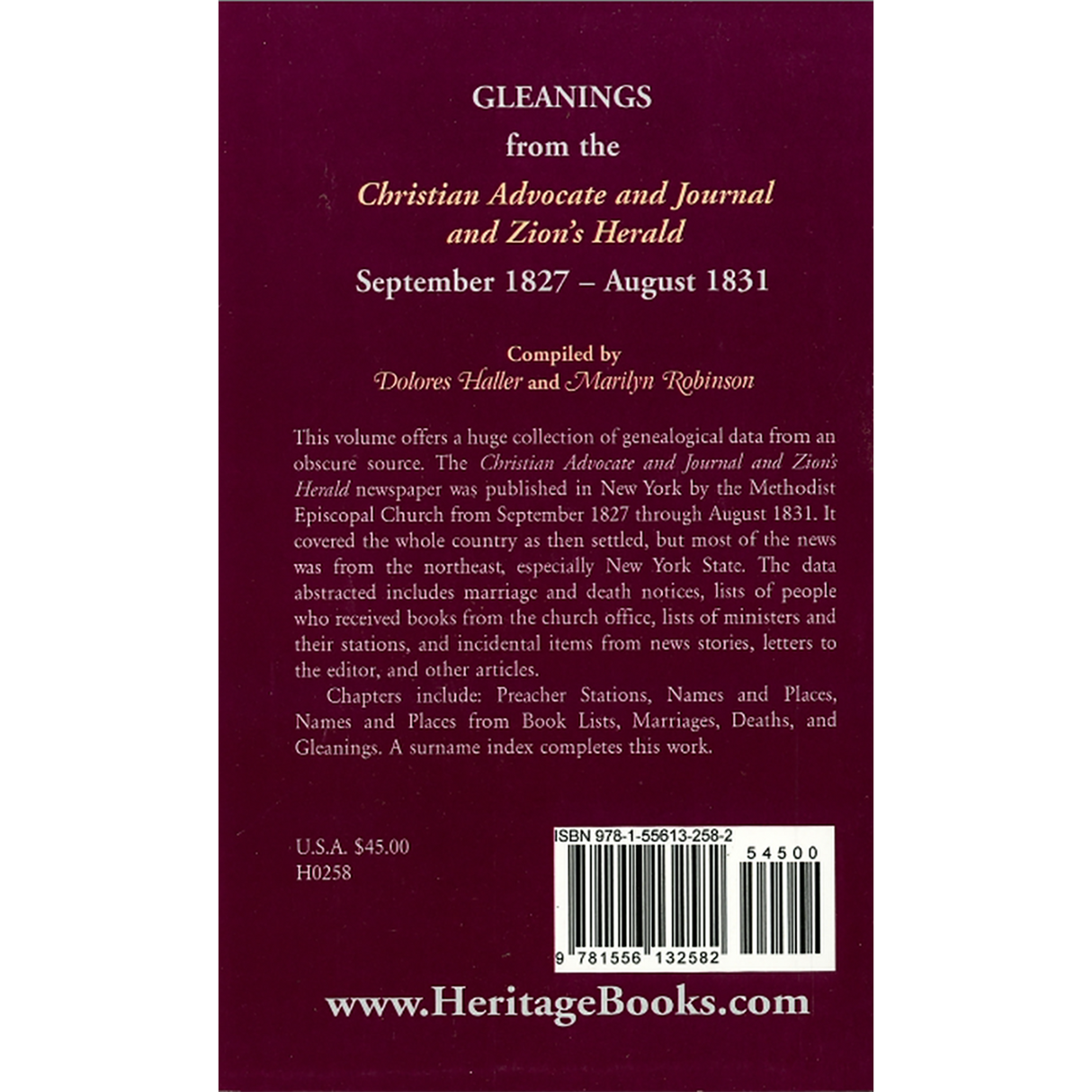 Gleanings from the Christian Advocate and Journal and Zion's Herald, September 1827-August 1831 back cover