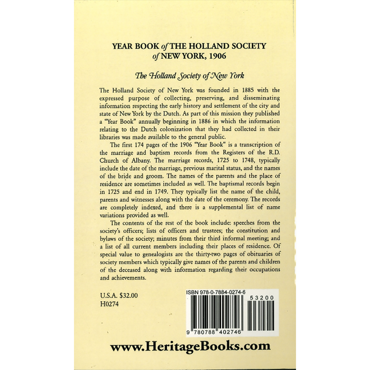 Year Book of the Holland Society of New York, 1906 back cover