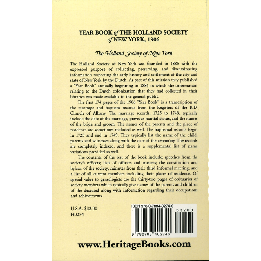 Year Book of the Holland Society of New York, 1906 back cover