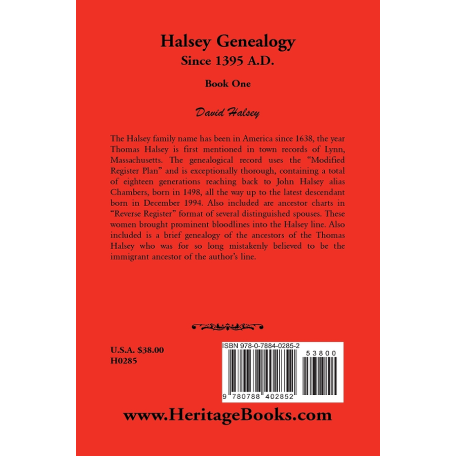 back cover of Halsey Genealogy Since 1395 A. D.