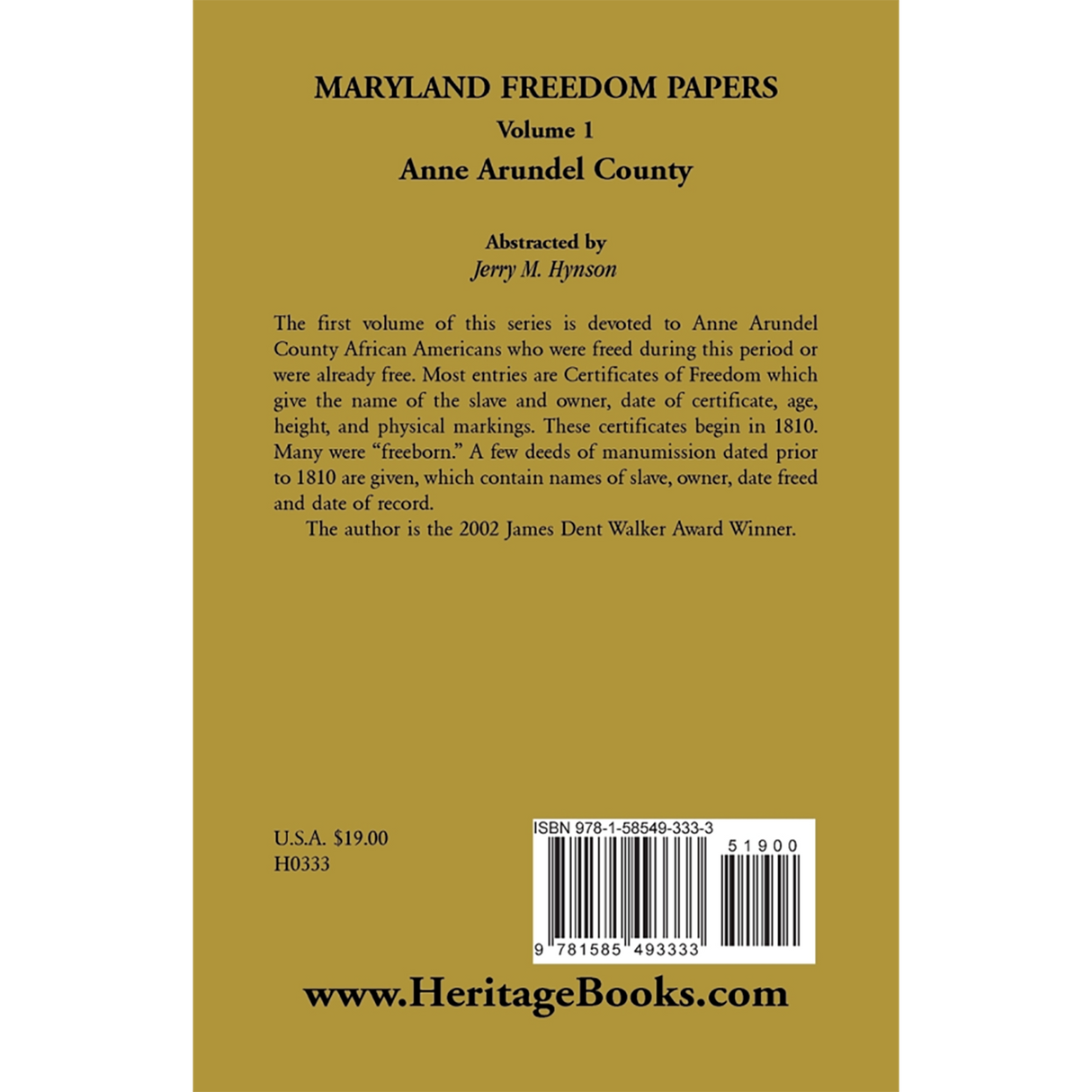 Maryland Freedom Papers, Volume 1: Anne Arundel County back cover