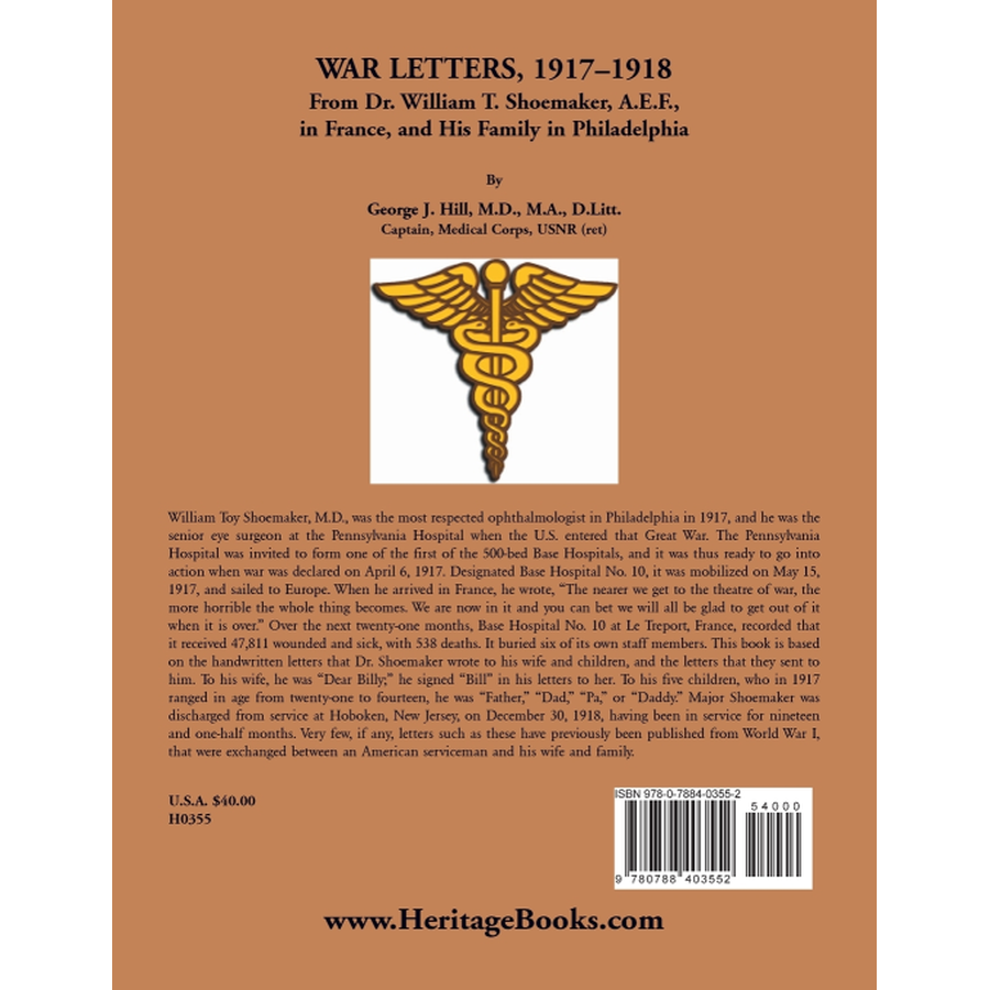 back cover of War Letters, 1917-1918: From Dr. William T. Shoemaker, A.E.F, in France, and His Family in Philadelphia