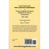 Deaths Reported by Der Libanon Demokrat, a German Language Newspaper Published at Lebanon, Pennsylvania, 1832-1864 back cover