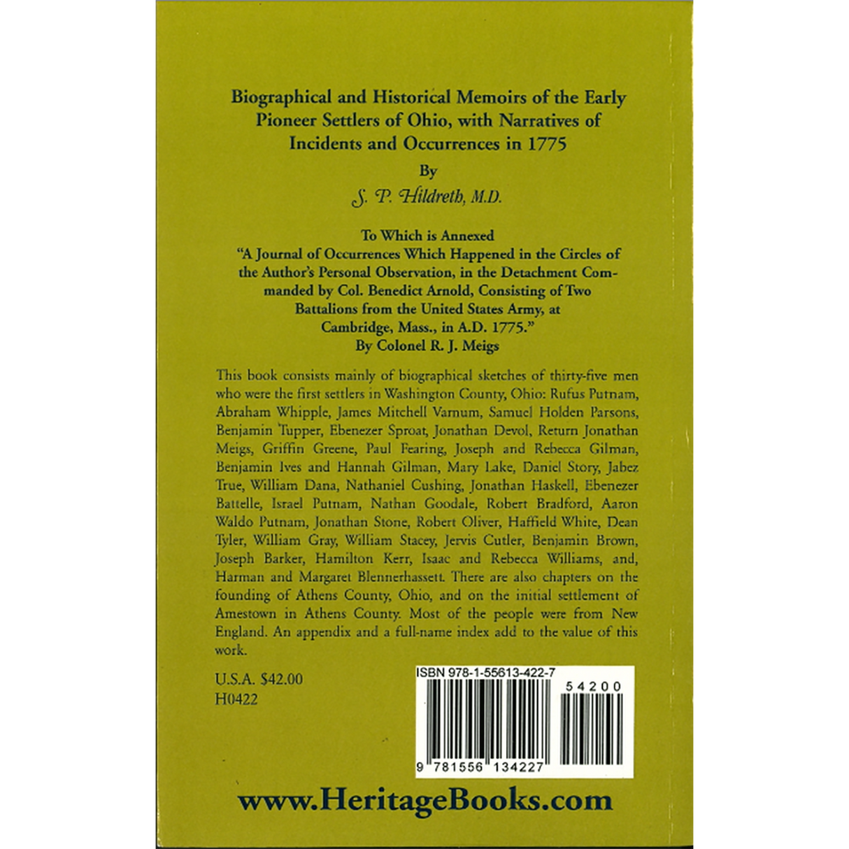 Biographical and Historical Memoirs of the Early Pioneer Settlers of Ohio, with Narratives of Incidents and Occurrences in 1775 back cover