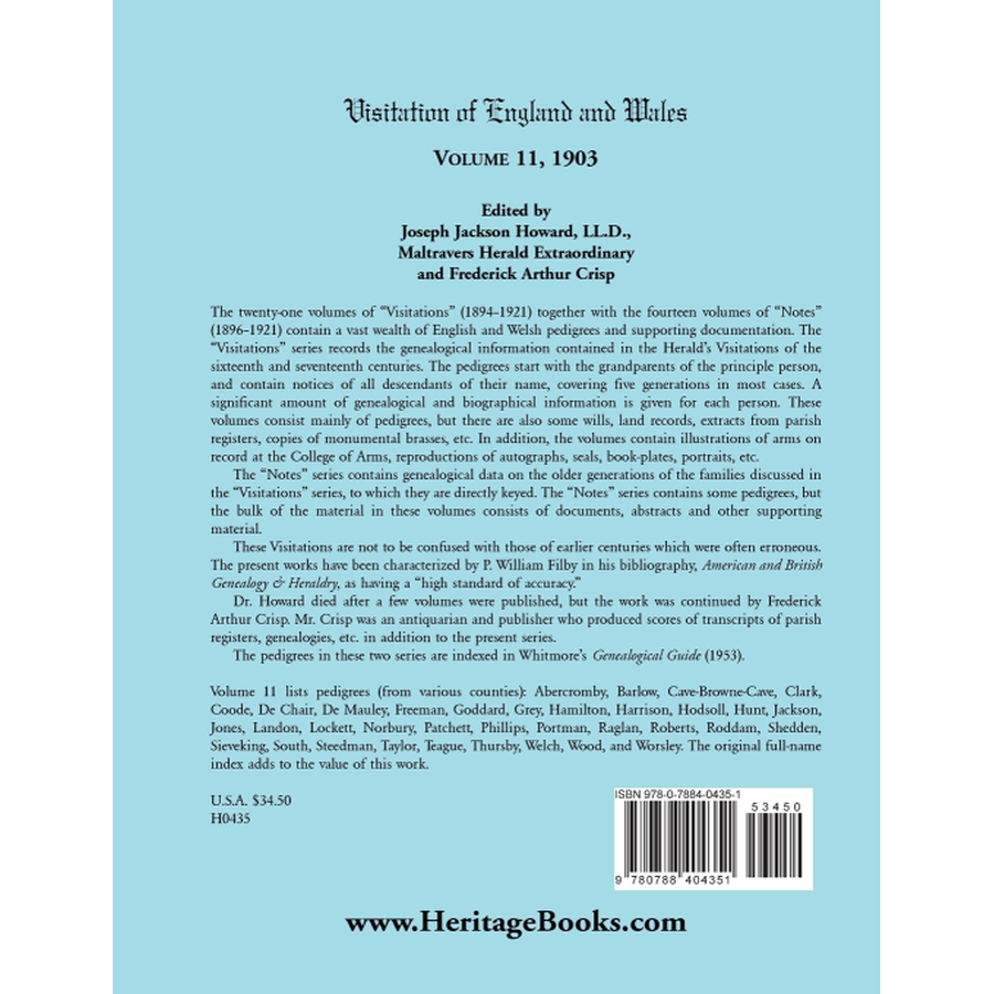Visitation of England and Wales: Volume 11, 1903 back cover