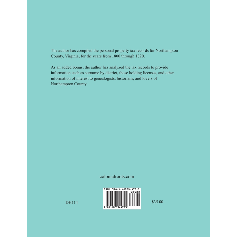 Northampton County, Virginia Personal Property Tax Lists, 1800-1820 back cover