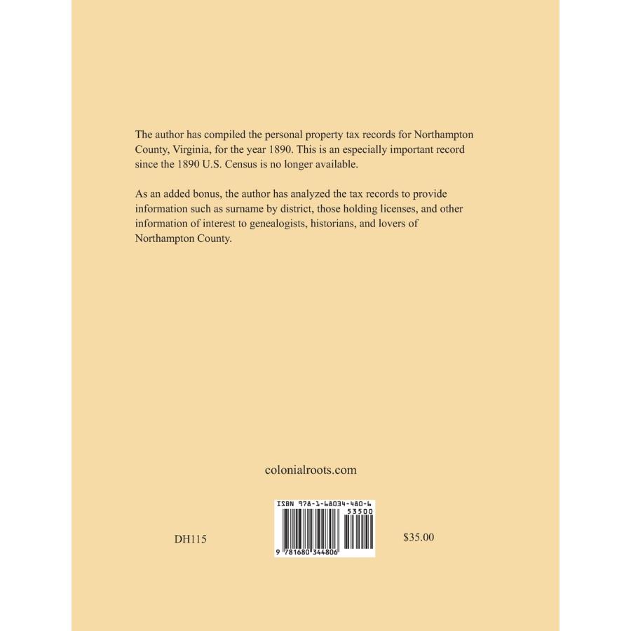 Northampton County, Virginia 1890 Personal Property Tax List back cover