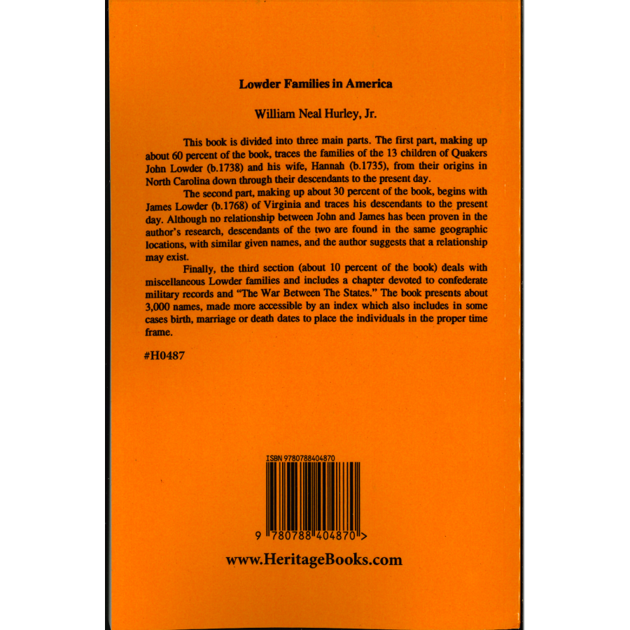 Lowder Families in America back cover