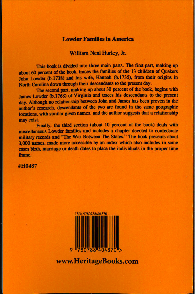 back cover of Lowder Families in America