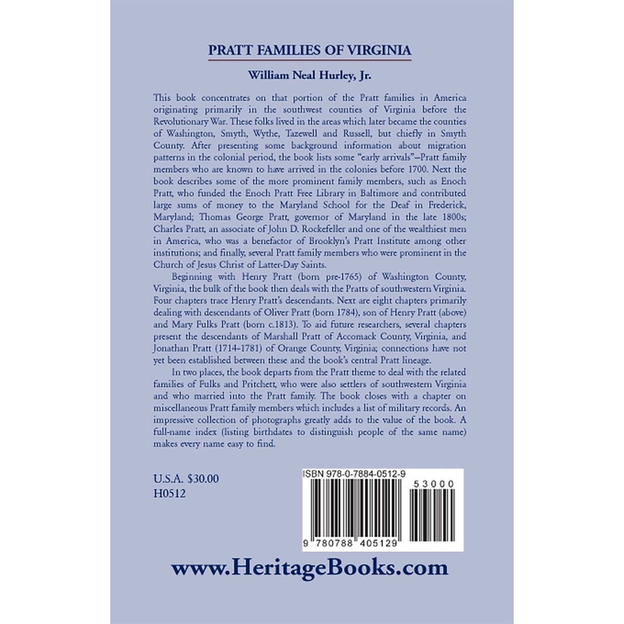 Pratt Families of Virginia back cover