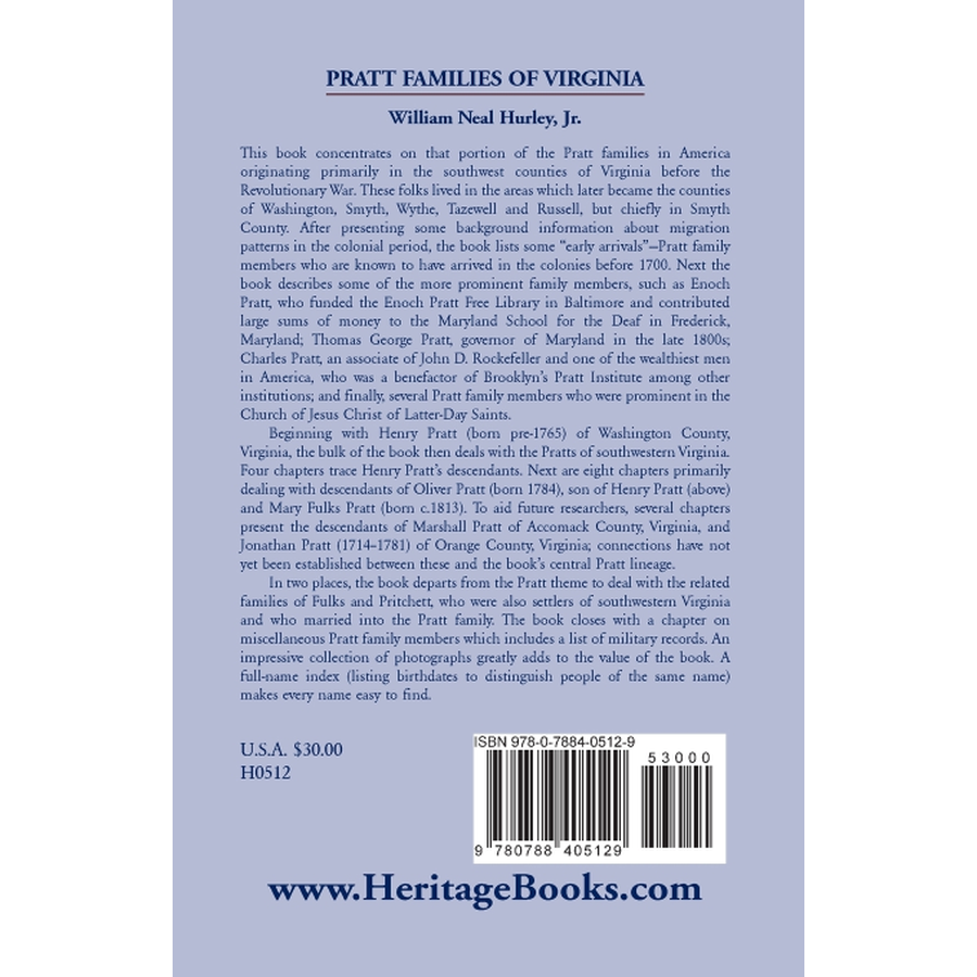 back cover of Pratt Families of Virginia