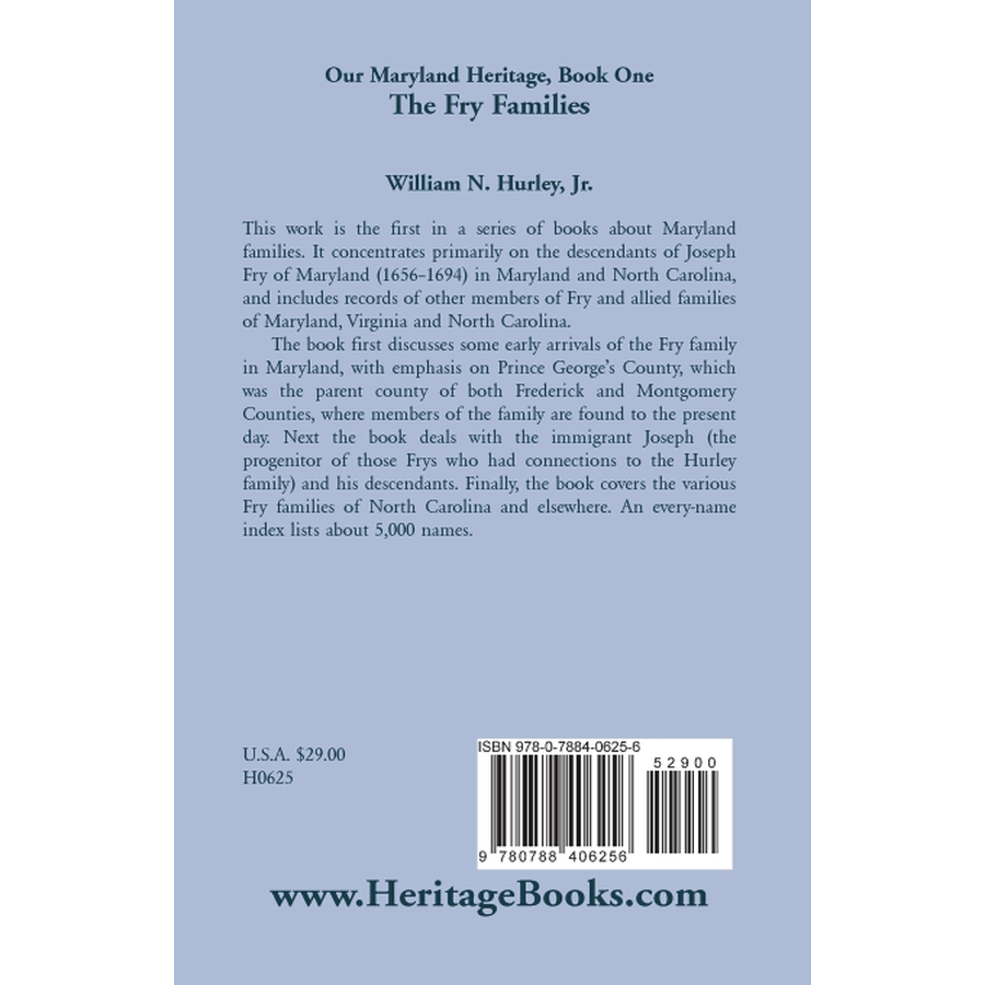 Our Maryland Heritage, Book 1: The Fry Families back cover