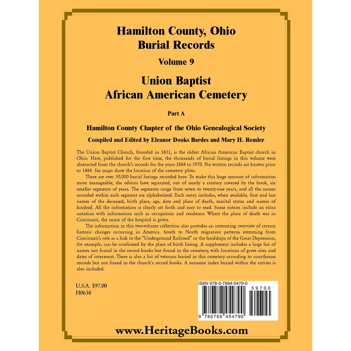 Hamilton County, Ohio Burial Records, Volume 9: Union Baptist African American Cemetery Part A back cover
