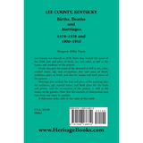 Lee County, Kentucky, Births, Deaths, and Marriages 1874-1878 and 1900-1910 back cover