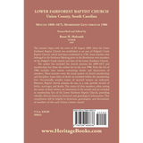 Lower Fairforest Baptist Church, Union County, South Carolina: Minutes 1809-1875, Membership Lists through 1906 back cover