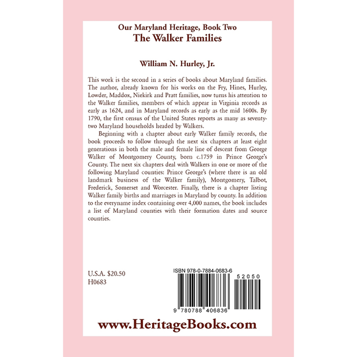 Our Maryland Heritage, Book 2: The Walker Families back cover