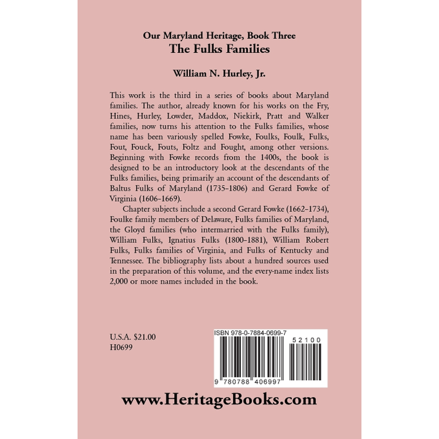 Our Maryland Heritage, Book 3: The Fulks Families back cover