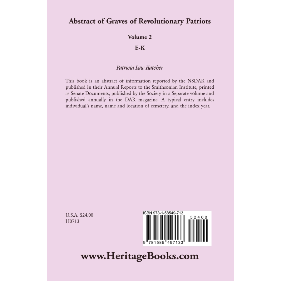 back cover of Abstract of Graves of Revolutionary Patriots: Volume 2, E-K