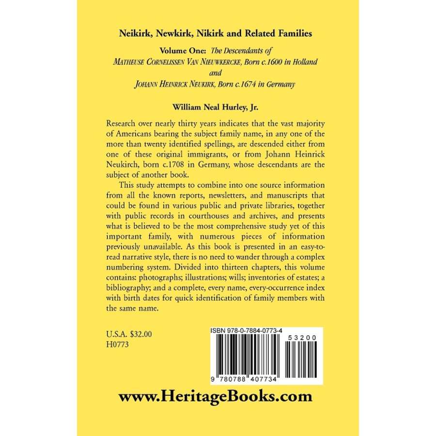 back cover of Neikirk, Newkirk, Nikirk and Related Families, Volume One